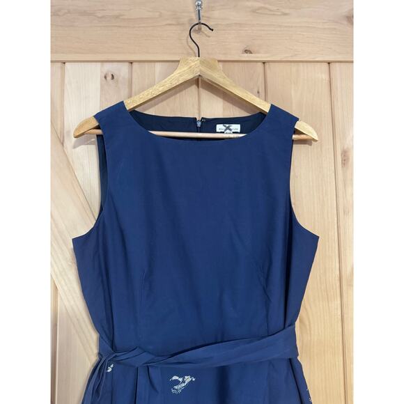 L.L. Bean Signature | Navy Belted Duck Print Cotton Tank Dress | Size 14 - Picture 2 of 14